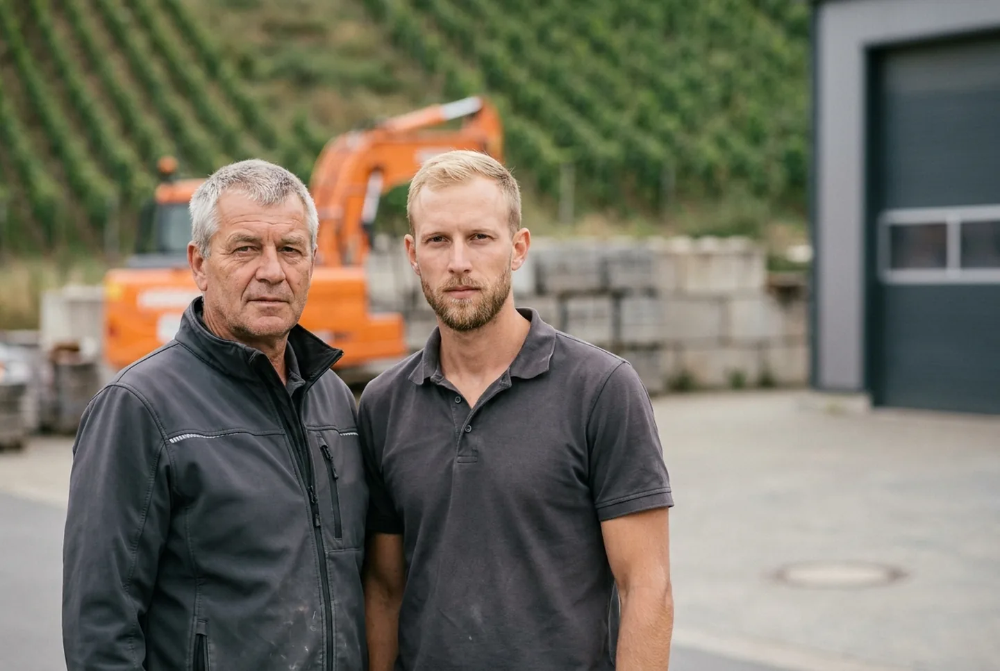 Die beiden Inhaber der Bauunternehmung Hans Greif auf dem Betriebshof in Kanzem